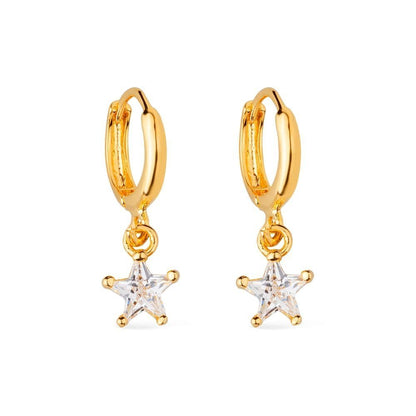 Brinco Argolinha Dourada Estrela Zircônia Ouro 24K | Belice