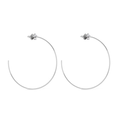 Brinco de Argola Grande Prateado Flor em Strass - Belice Joias