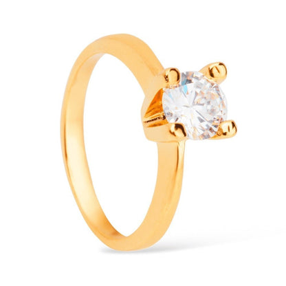 Anel Solitário Feminino Zircônia Banhado a Ouro 24K - Belice Joias