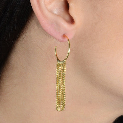 Brinco Argola com Franja Dourado Ouro 24K | Belice Joias