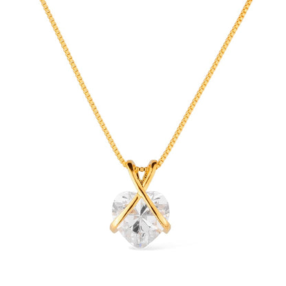 Colar Coração Zircônia Dourado Banho Ouro 24K - Belice Joias