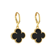 Brinco Dourado Trevo Zircônia Preta Ouro 24K - Belice Joias