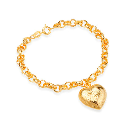 Pulseira Feminina Elo Português Coração Ouro 24K - Belice Joias