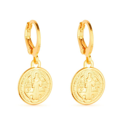 Brinco Argolinha Dourada Medalha Religiosa Banho Ouro 24K | Belice