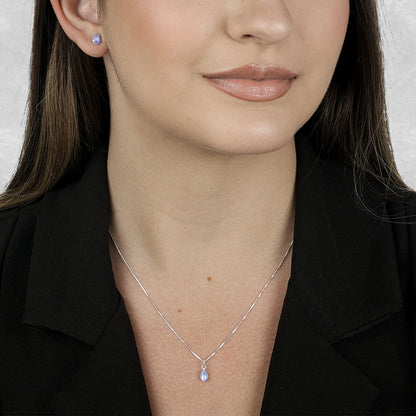 Conjunto Colar e Brinco Gota Roxa Zircônia Prata 925 Belice Joias