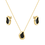 Conjunto Feminino Dourado Formato Orgânico Preto - Belice Joias
