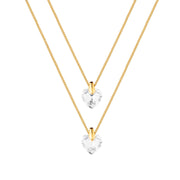 Colar Duplo Dourado Coração Cristal Banhado a Ouro 24K - Belice