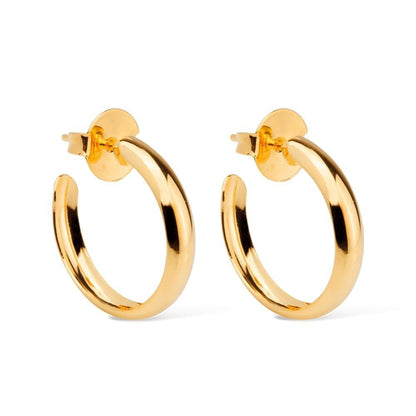 Brinco Dourado de Argola Média Lisa Ouro 24K - Belice Joias