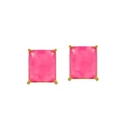 Brinco Dourado Pedra Retangular Rosa Antialérgico - Belice Joias