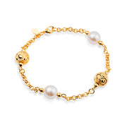 Pulseira Feminina Elo Português Ouro 24k Pérolas - Belice Joias