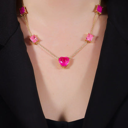 Colar Feminino Banhado a Ouro 24K Pedras Rosas - Belice Joias