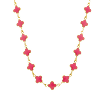 Colar Dourado de Trevos Rosas Banhado a Ouro 24K - Belice Joias
