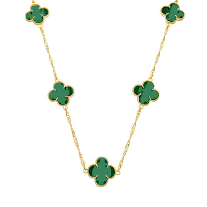 Colar Dourado 5 Trevos Verde Banhado a Ouro 24K | Belice Joias