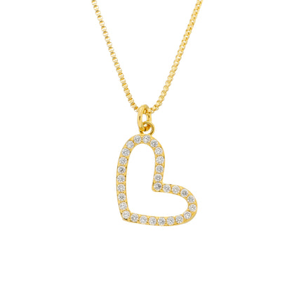 Colar Dourado Coração Irregular Zircônia Ouro 24K Belice Joias