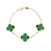 Pulseira Trevo Dourada com Zircônia Verde Ouro 24K | Belice Joias