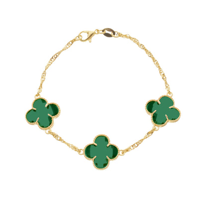 Pulseira Trevo Dourada com Zircônia Verde Ouro 24K | Belice Joias