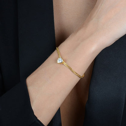 Pulseira Dourada Coração Zircônia Banhada a Ouro 24K - Belice Joias