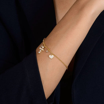 Pulseira Dourada Religiosa Cruz de Pérolas - Belice Joias