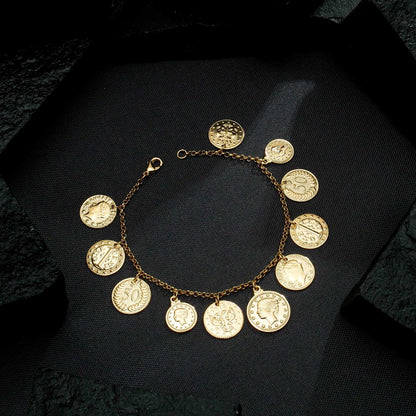 Pulseira de Moeda Antiga Banhada a Ouro 24K - Belice Joias