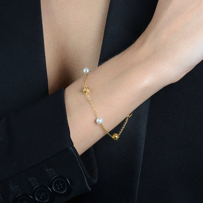 Pulseira Feminina Pérolas e Esferas Banhada Ouro 24K | Belice Joias