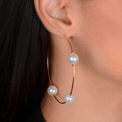 Brinco de Argola Grande Dourado com Pérolas Ouro 24K - Belice Joias