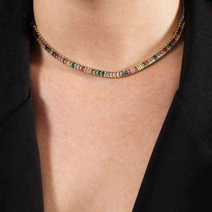 Colar Choker Dourado Pedras Coloridas Ouro 24K - Belice Joias