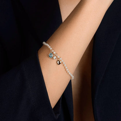 Pulseira Dourada Olho Grego e Pérolas Ouro 24K - Belice Joias