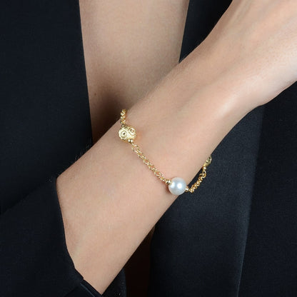 Pulseira Feminina Elo Português Ouro 24k Pérolas - Belice Joias
