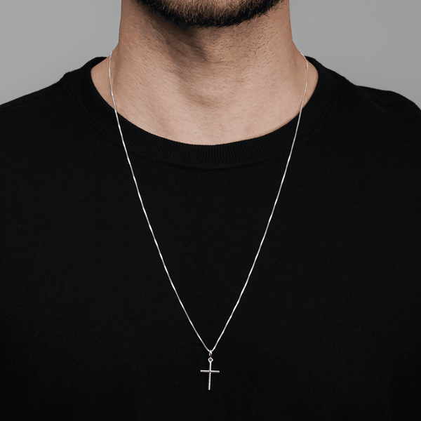 Colar Masculino Prata 925 Pingente Cruz Lisa 70cm - Belice Joias