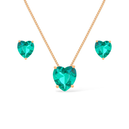 Conjunto Colar e Brinco Coração Verde Ouro 24K - Belice Joias