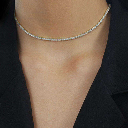 Colar Choker Riviera Dourado Pedras Brancas Ouro 24K Belice Joias