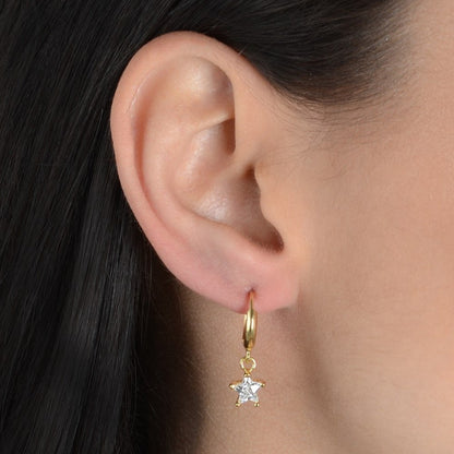 Brinco Argolinha Dourada Estrela Zircônia Ouro 24K | Belice