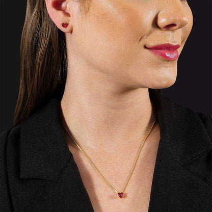 Conjunto Colar e Brinco Coração Vermelho Ouro 24K - Belice Joias
