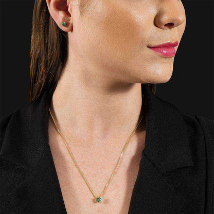 Conjunto Colar e Brinco Coração Verde Ouro 24K - Belice Joias