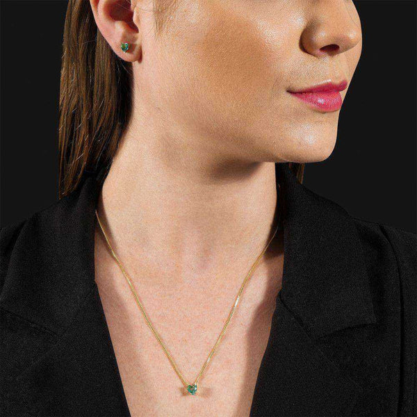 Conjunto Colar e Brinco Coração Verde Ouro 24K - Belice Joias