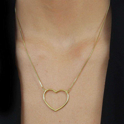 Colar Dourado Coração Vazado Banhado Ouro 24K - Belice Joias
