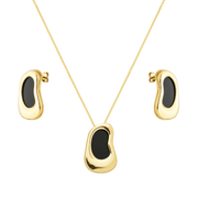Conjunto Colar e Pingente Dourado Orgânico Preto - Belice Joias