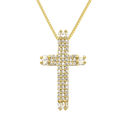 Colar Dourado de Cruz Cravejado com Zircônia - Belice Joias
