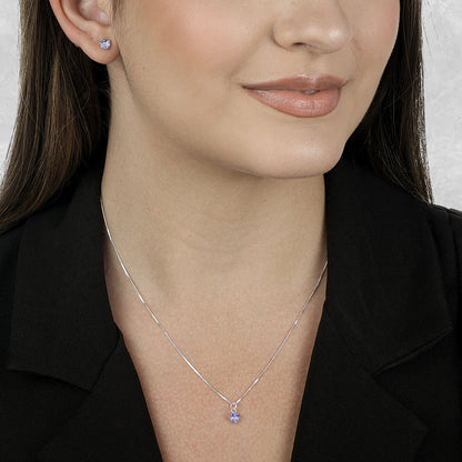 Conjunto Colar e Brinco Coração Roxo Prata 925 - Belice Joias