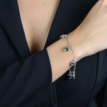 Pulseira Feminina Pingentes de Coração Ouro Branco - Belice Joias