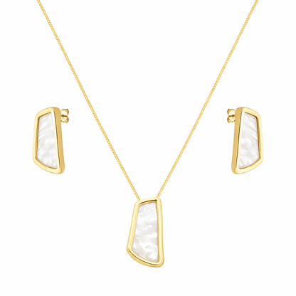 Conjunto Dourado Madrepérola Estilo Orgânico | Belice Joias