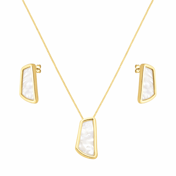 Conjunto Dourado Madrepérola Estilo Orgânico | Belice Joias
