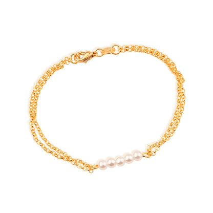 Pulseira Dupla Elo Português com Pérolas Ouro 24K | Belice Joias