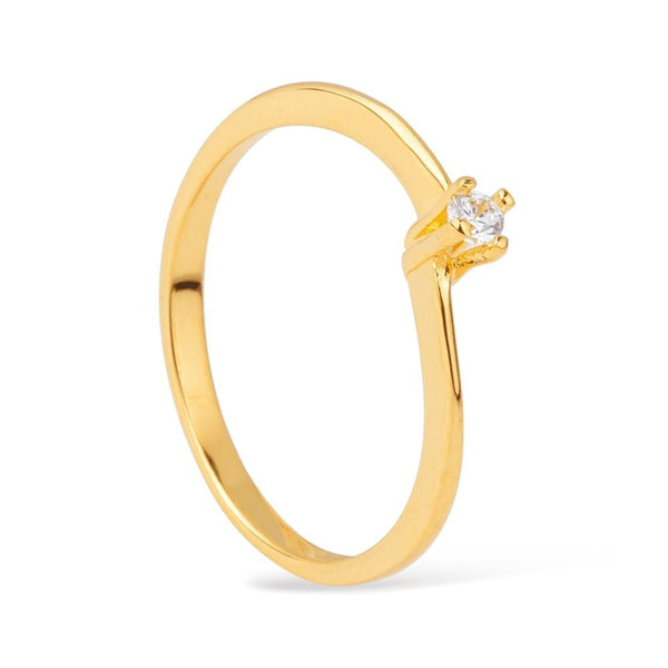Anel Solitário Feminino Zircônia Banhado a Ouro 24K - Belice Joias