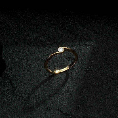 Anel Solitário Ponto de Luz Zircônia Ouro 24K - Belice Joias