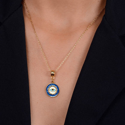 Colar Dourado Medalha Olho Grego Banhado a Ouro 24k | Belice Joias
