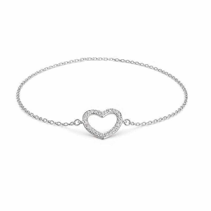 Pulseira Coracao Vazado com Zirconias em Prata 925